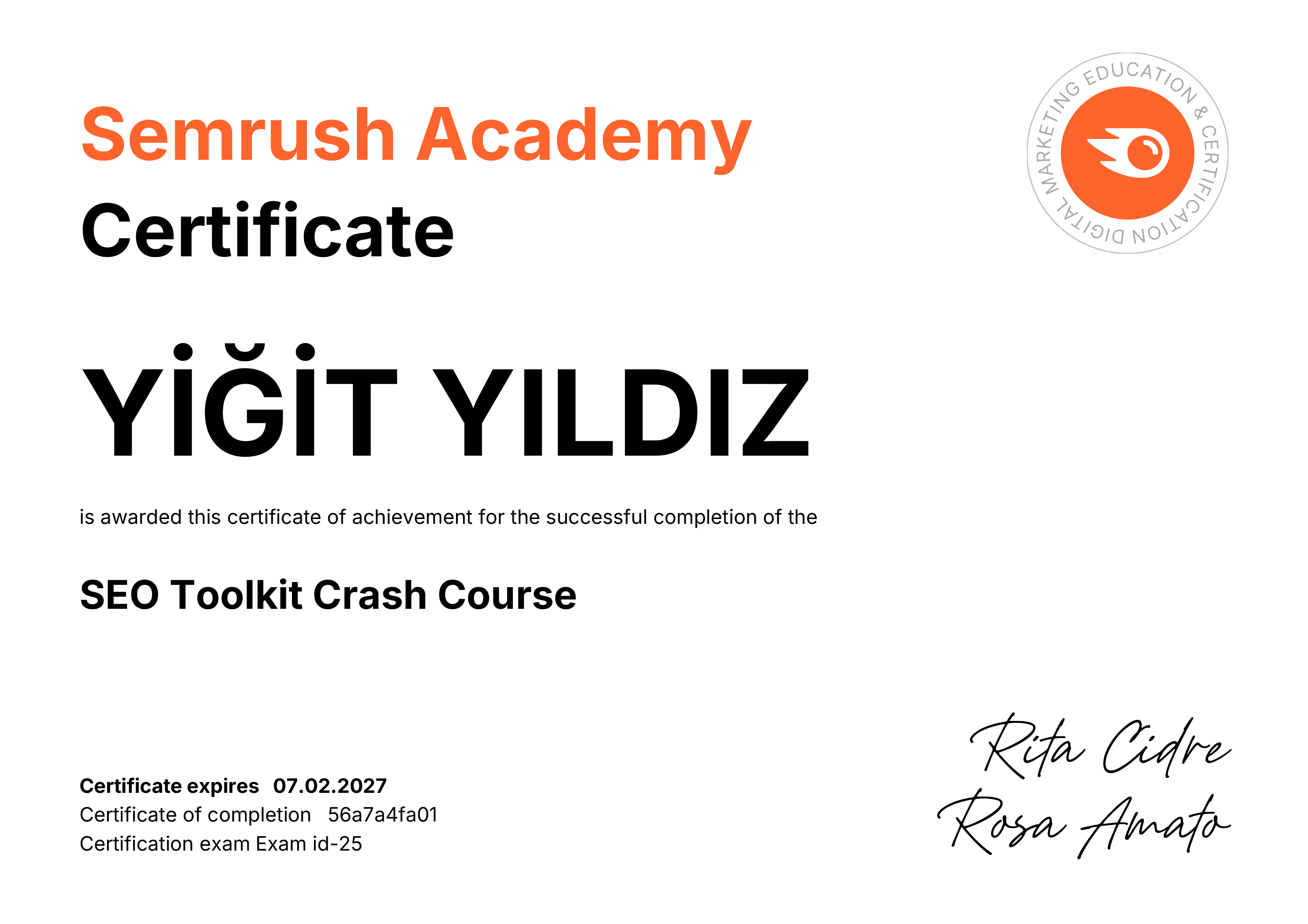 Semrush Academy – SEO Toolkit Certificate