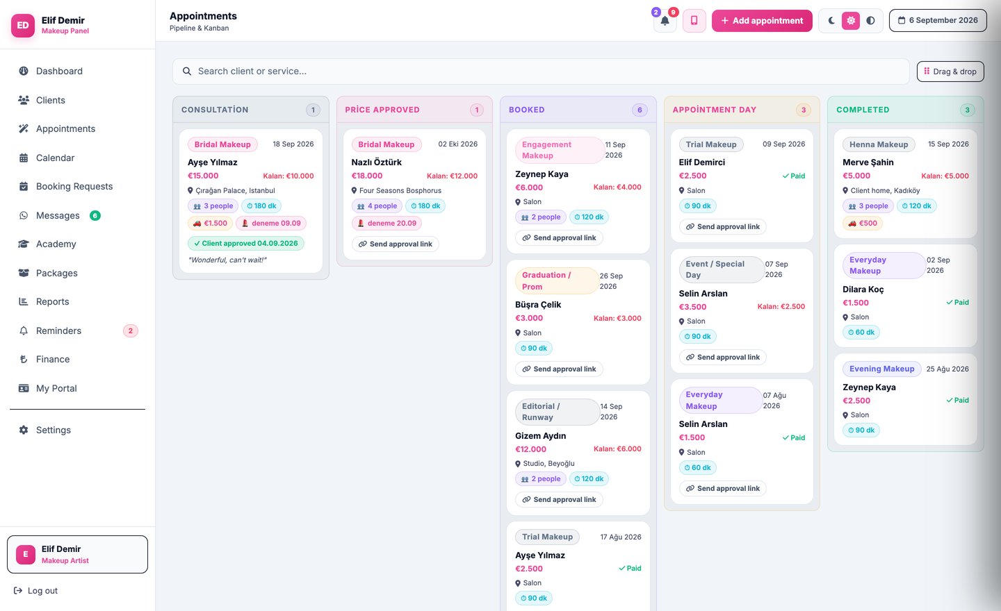 Appointment kanban