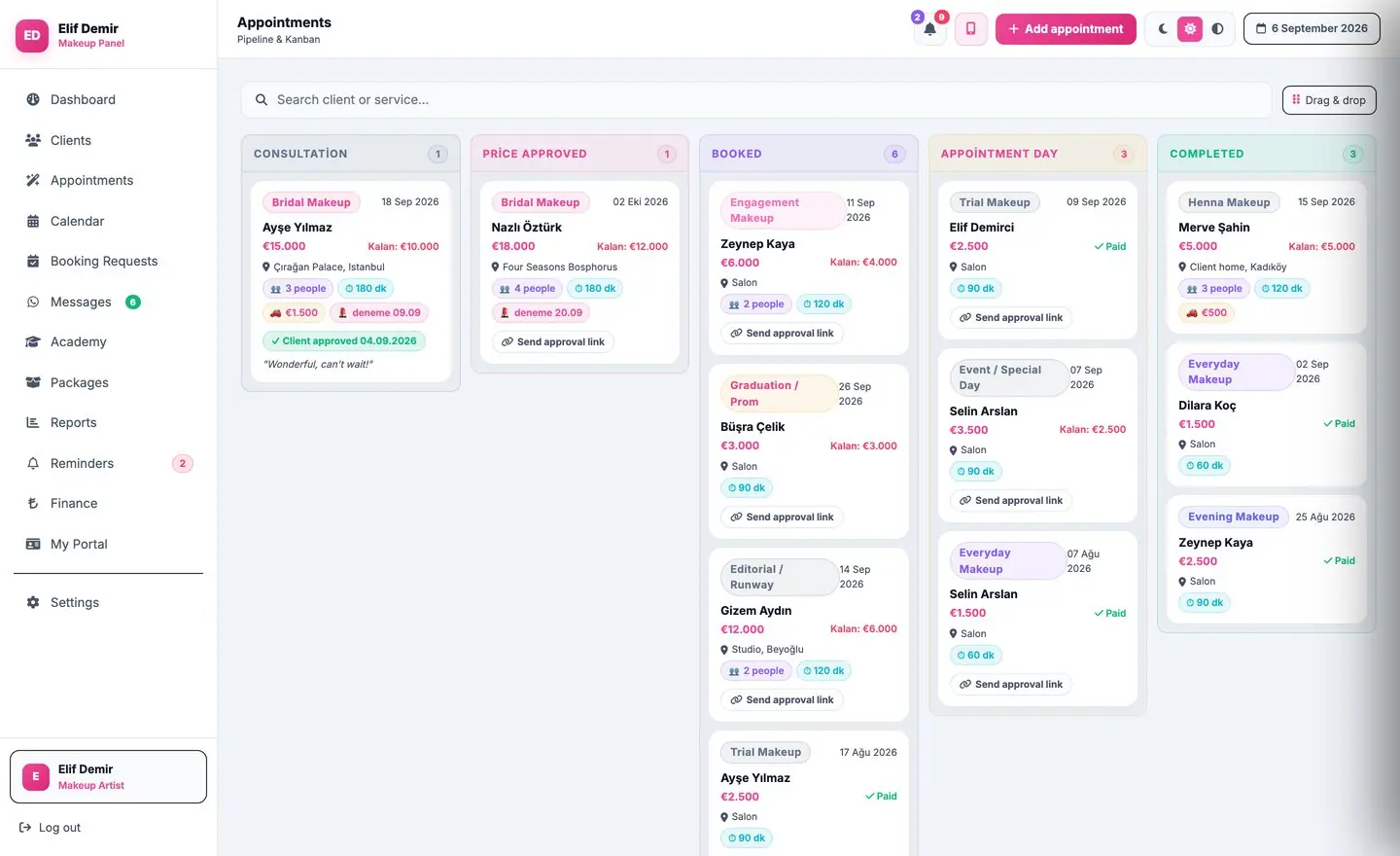 Appointment kanban