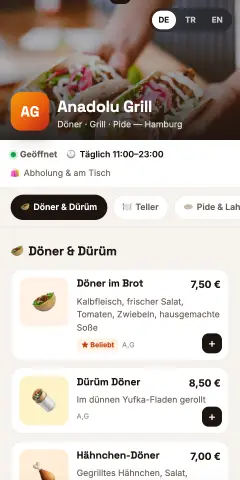 Vorschau der Demo-Speisekarte von Anadolu Grill auf dem Smartphone
